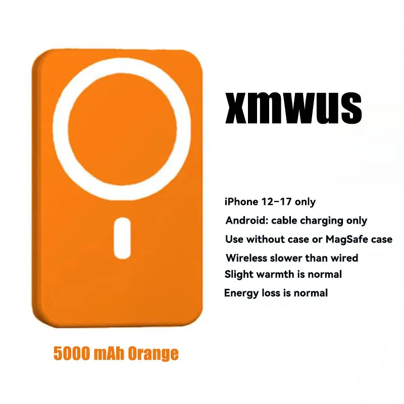 5000Mah Magnetic Power Bank for Iphone 12–18 Series, Works Best with Magsafe Case or No Case, Portable Wireless Charger