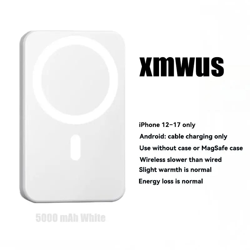 5000Mah Magnetic Power Bank for Iphone 12–18 Series, Works Best with Magsafe Case or No Case, Portable Wireless Charger