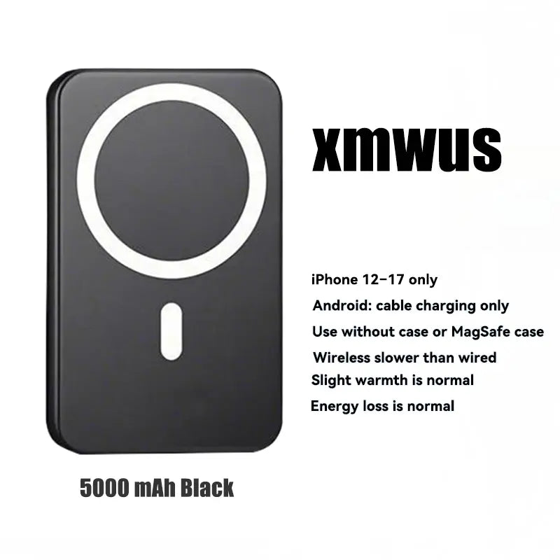 5000Mah Magnetic Power Bank for Iphone 12–18 Series, Works Best with Magsafe Case or No Case, Portable Wireless Charger