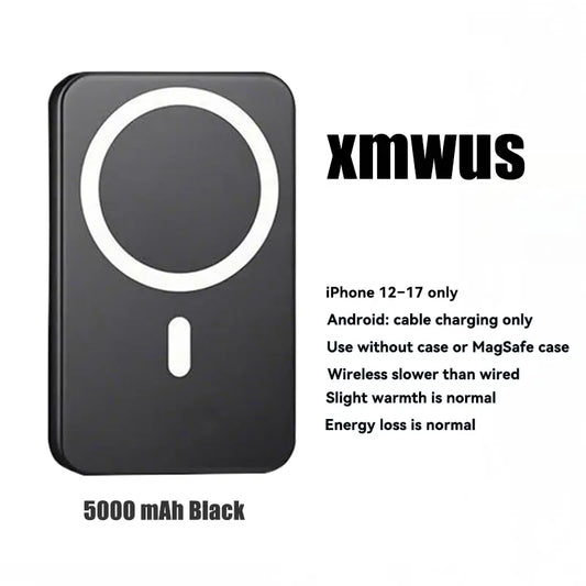 5000Mah Magnetic Power Bank for Iphone 12–18 Series, Works Best with Magsafe Case or No Case, Portable Wireless Charger